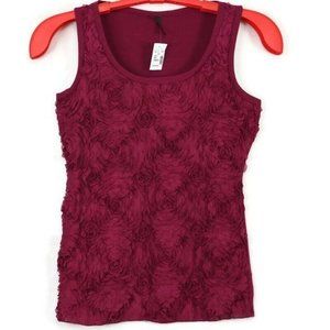 Maurices Tank Top Shirt Blouse Pink Rose Maroon Floral‎ Ruffled M Medium
